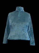 Load image into Gallery viewer, M Blue fuzzy striped quarter zip sweater w/ turtle neck
