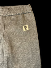Load image into Gallery viewer, XS Heather grey pants w/ elastic waist, &amp; small black cat patch
