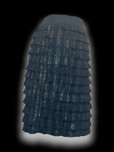 Load image into Gallery viewer, 1X Black upcycled tiered ruffle skirt w/ shimmer detail, &amp; elastic waistband
