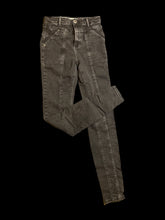 Load image into Gallery viewer, XXS Black denim jeans w/ belt loops, panelling on legs, &amp; button/zipper closure
