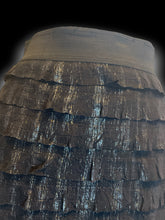 Load image into Gallery viewer, 1X Black upcycled tiered ruffle skirt w/ shimmer detail, &amp; elastic waistband
