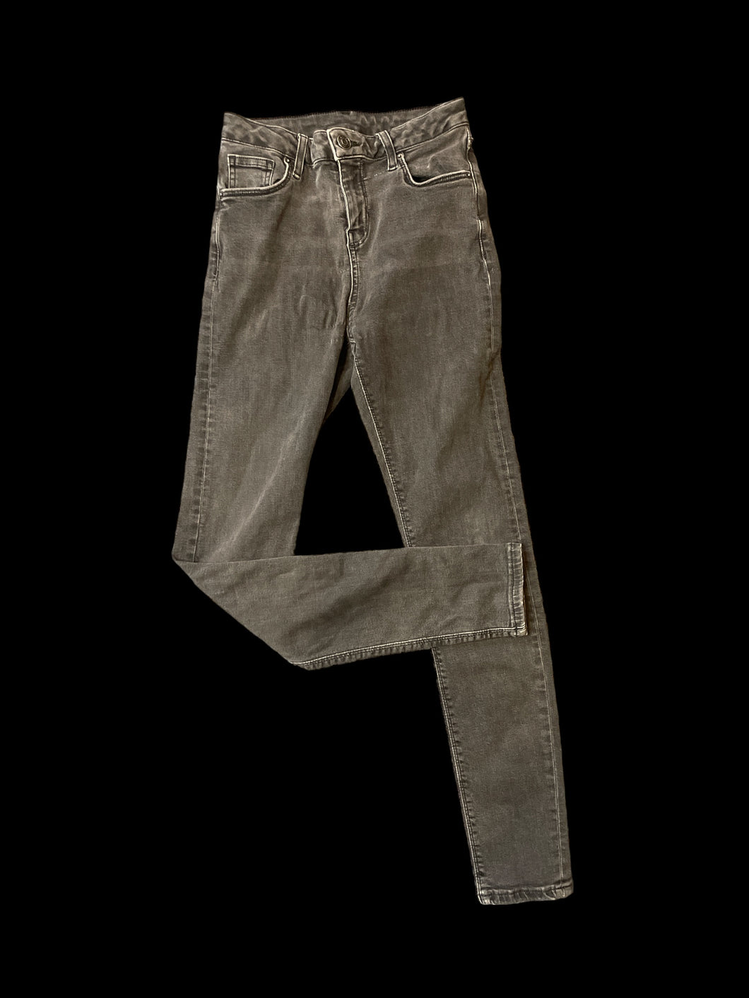 XXS Grey denim pants w/ pockets, belt loops, & zipper/button closure