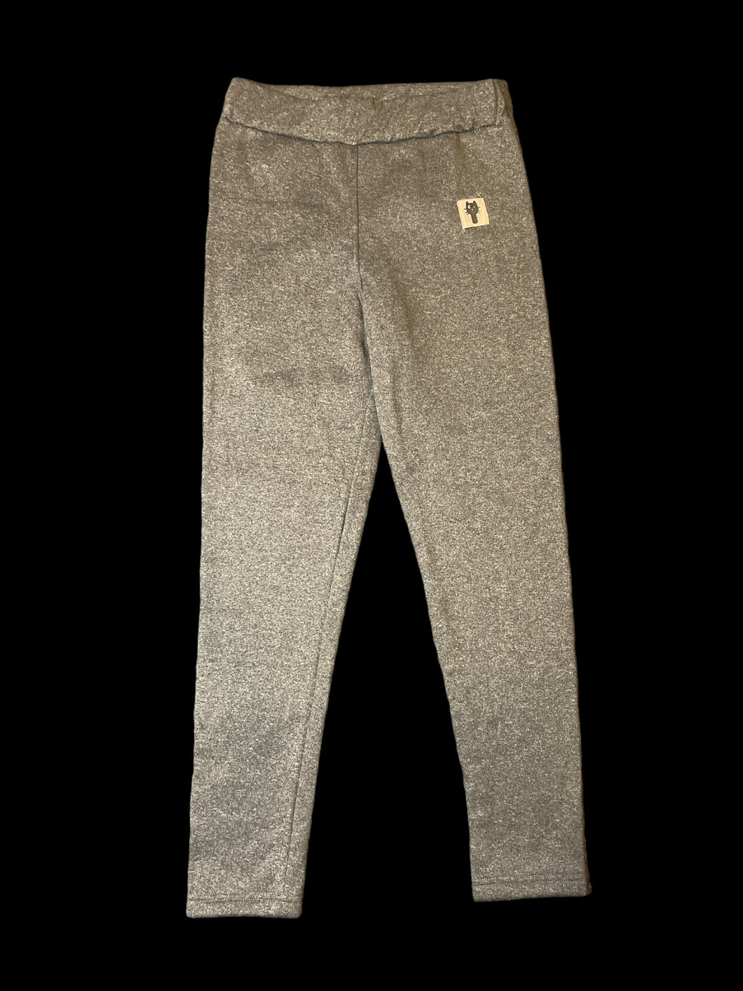 XS Heather grey pants w/ elastic waist, & small black cat patch