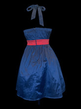 Load image into Gallery viewer, S Dark blue &quot;Captain America&quot; halter dress w/ Shield print, petticoat, elastic band back, &amp; zipper closure
