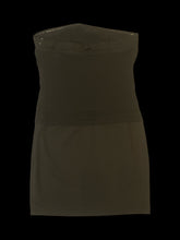 Load image into Gallery viewer, XS Black bodycon dress w/ pleated paneling, &amp; zipper closure
