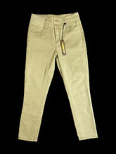 Load image into Gallery viewer, S NWT Pale green denim high-waist pants w/ double buttons, pockets, &amp; belt loops
