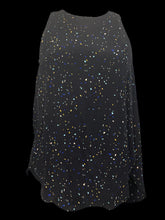 Load image into Gallery viewer, S Black sleeveless silk top w/ multicolor confetti pattern, &amp; split panel back
