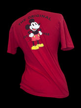 Load image into Gallery viewer, L Red &quot;Vans&quot; short sleeve cotton top w/ &quot;Mickey Mouse: The Original&quot; graphic on back, &amp; logo on front
