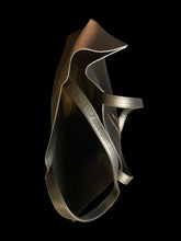 Load image into Gallery viewer, Black pleather tote bag w/ &quot;Christian Siriano Silhouette&quot; gold text
