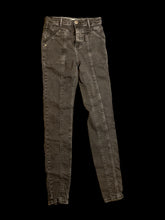 Load image into Gallery viewer, XXS Black denim jeans w/ belt loops, panelling on legs, &amp; button/zipper closure
